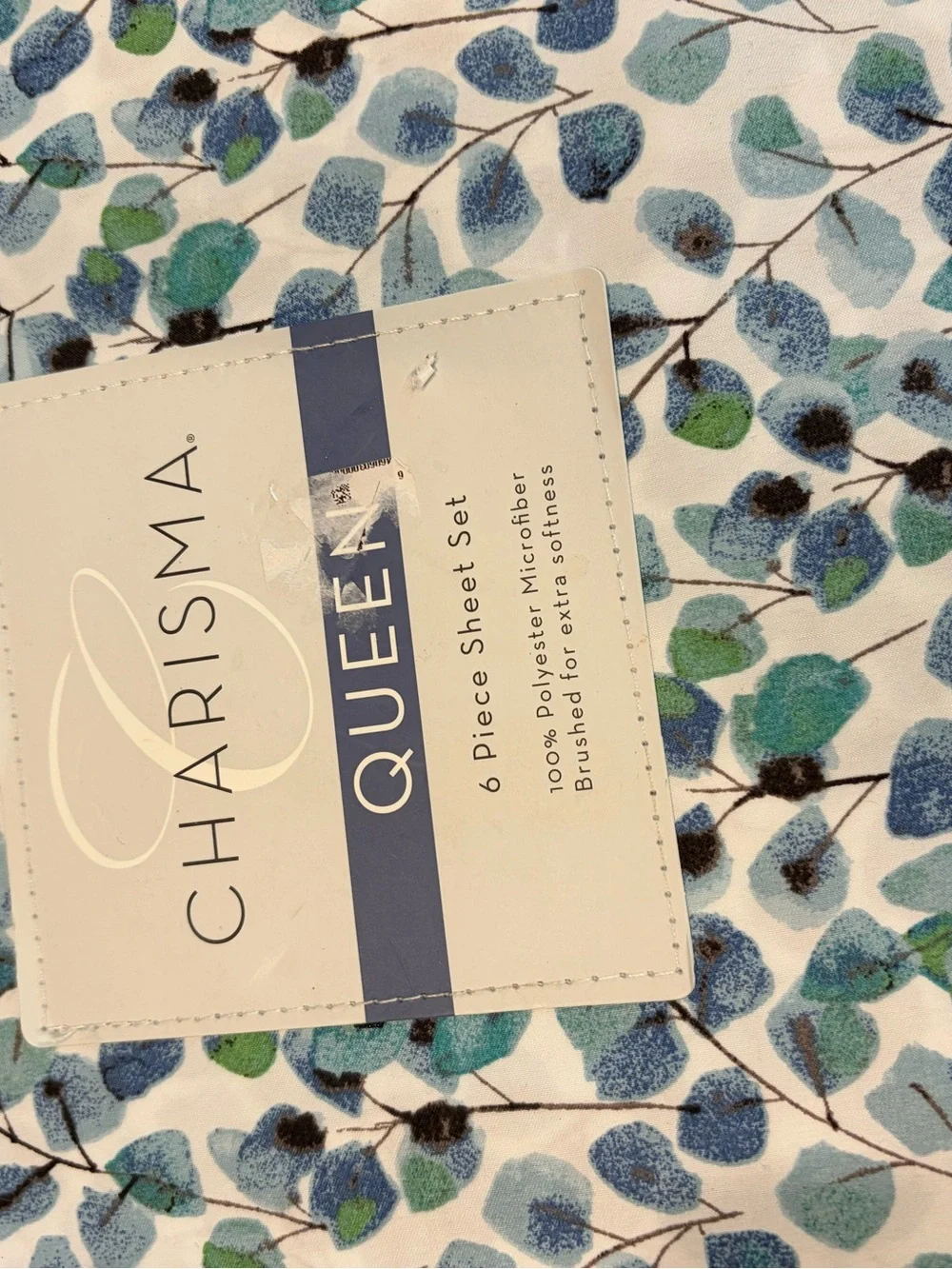 Charisma 6 Piece Blue white Floral Queen Sheet Set